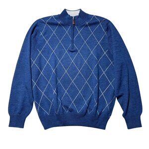 Peter Millar Men's Sz L Argyle Zip Sweater 100% Merino Wool Soft Knit Pullover